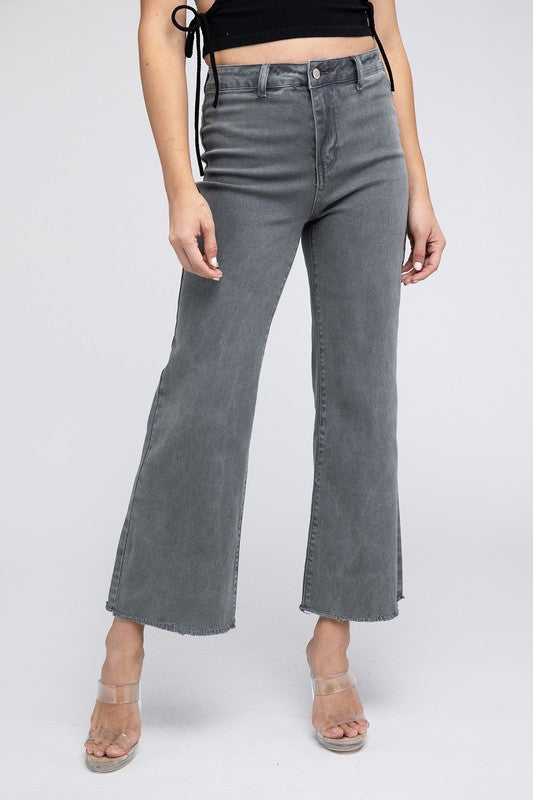 Wild at Heart Acid Wash Frayed Cutoff Hem Straight Wide Pants