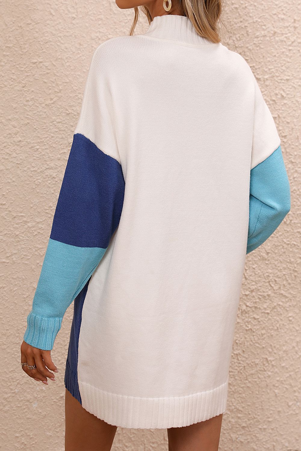 Color Block Mock Neck Sweater Dress