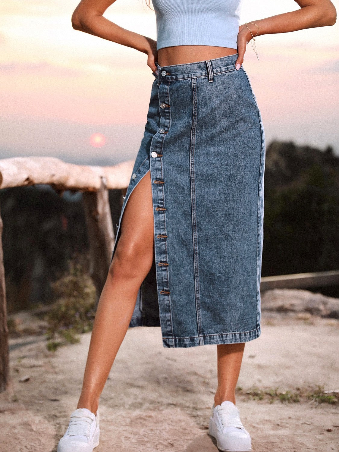 Well Made Button Down Denim Skirt