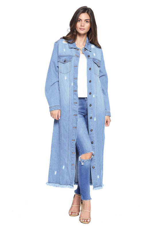 Denim Long Jackets Distressed Washed