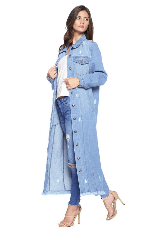 Denim Long Jackets Distressed Washed