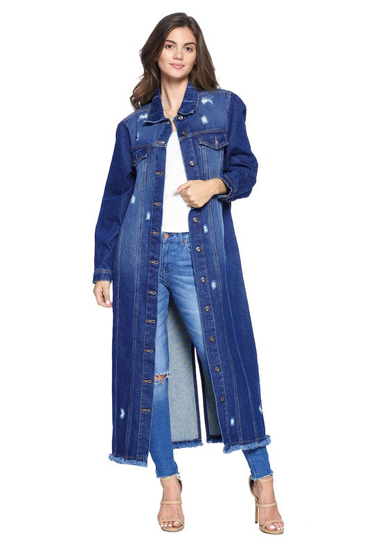 Denim Long Jackets Distressed Washed