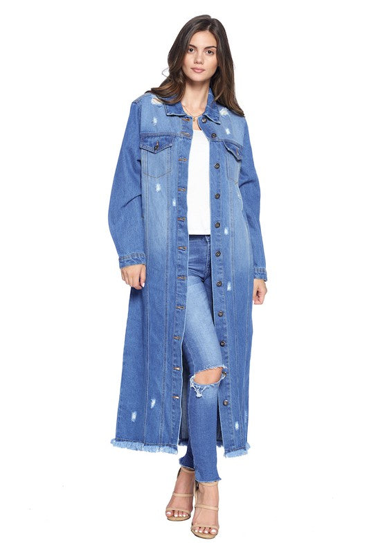 Denim Long Jackets Distressed Washed