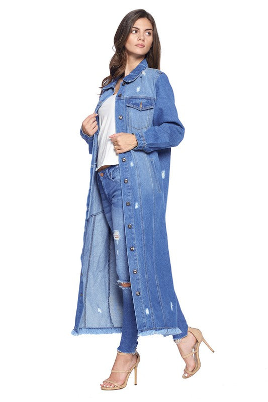 Denim Long Jackets Distressed Washed