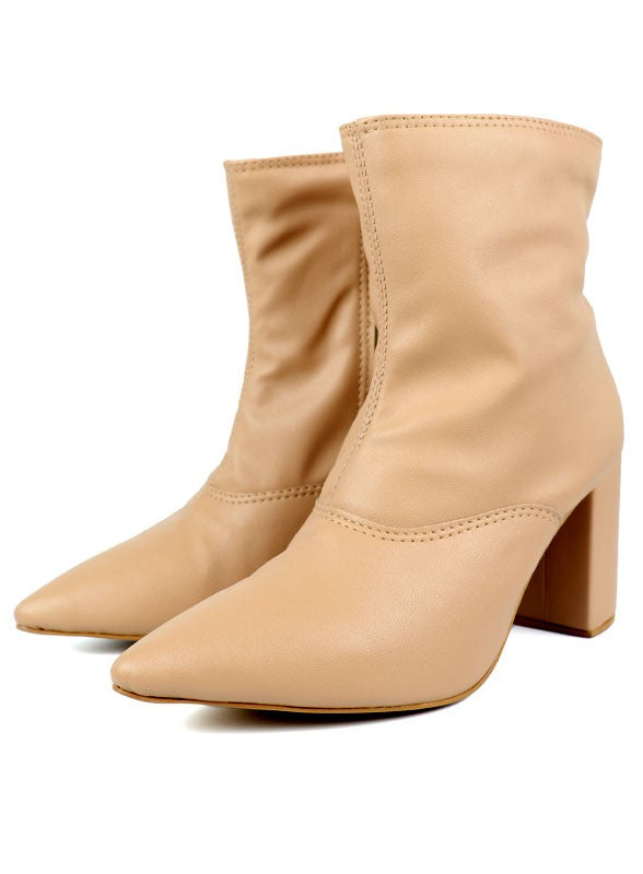 Block Heel Pointed Toe Bootie