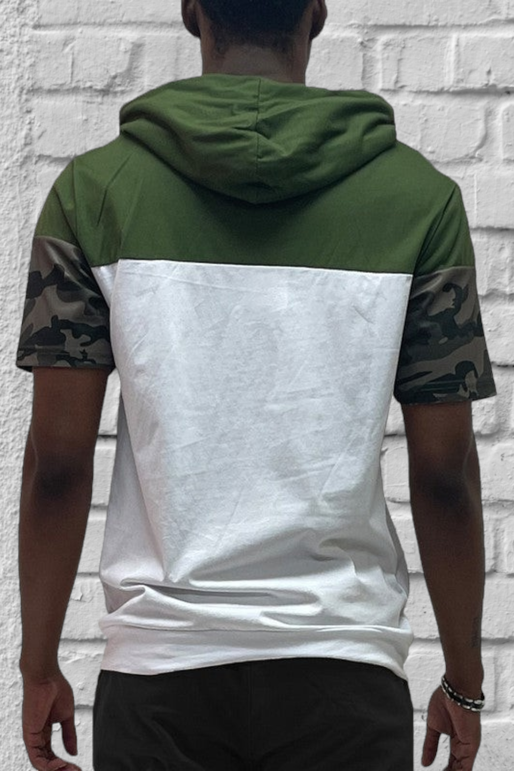 Camo and Solid Design Block Hooded Shirt