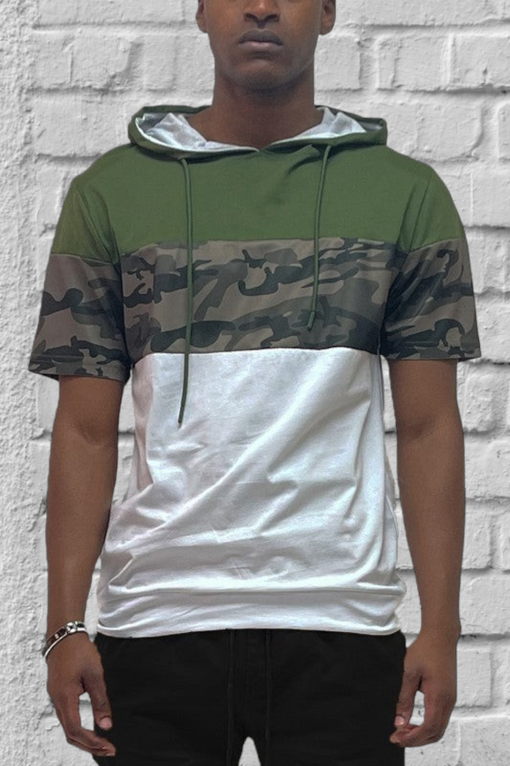 Camo and Solid Design Block Hooded Shirt