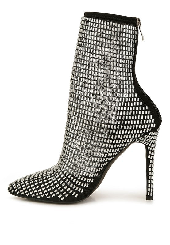 Fortunate Rhinestones Embellished Mesh Boots