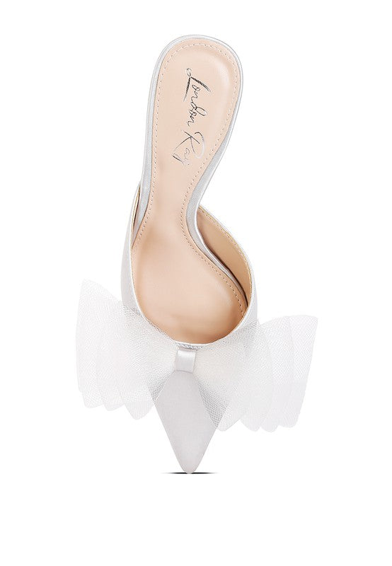 Organza Bow Embellished Satin Mules