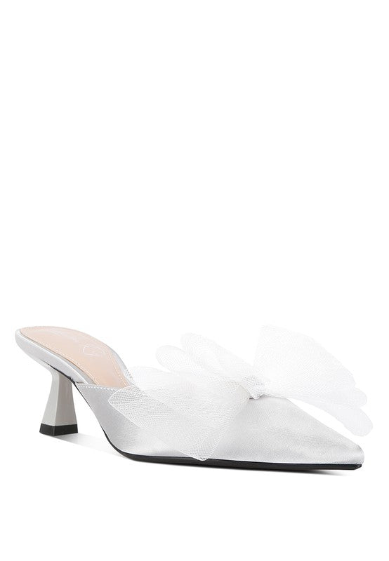 Organza Bow Embellished Satin Mules