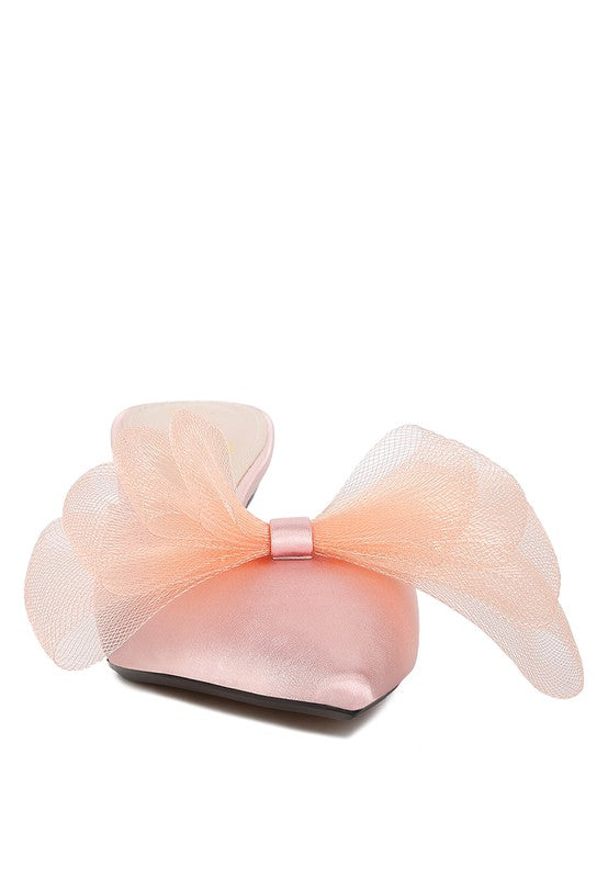 Organza Bow Embellished Satin Mules