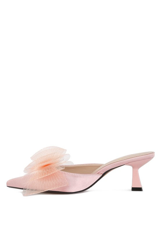 Organza Bow Embellished Satin Mules