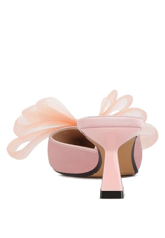 Organza Bow Embellished Satin Mules