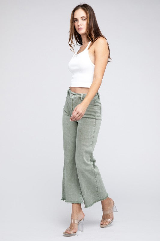 Wild at Heart Acid Wash Frayed Cutoff Hem Straight Wide Pants