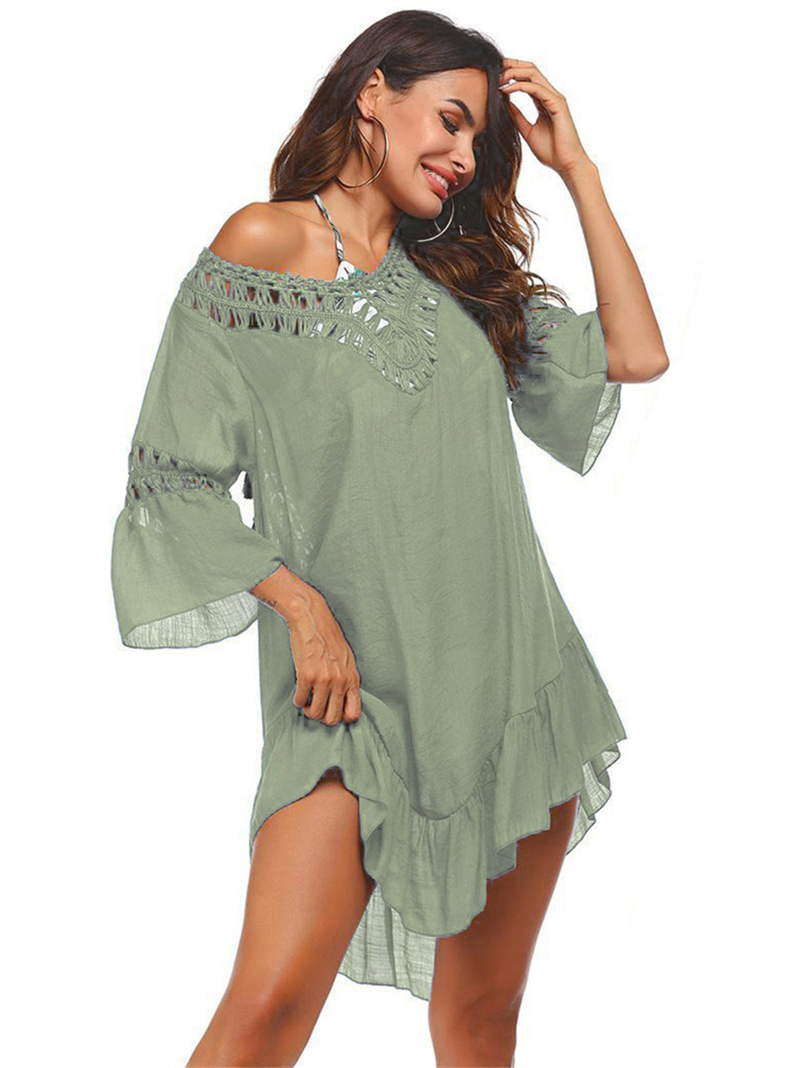 Cut-Out Three-Quarter Sleeve Beach Vacay