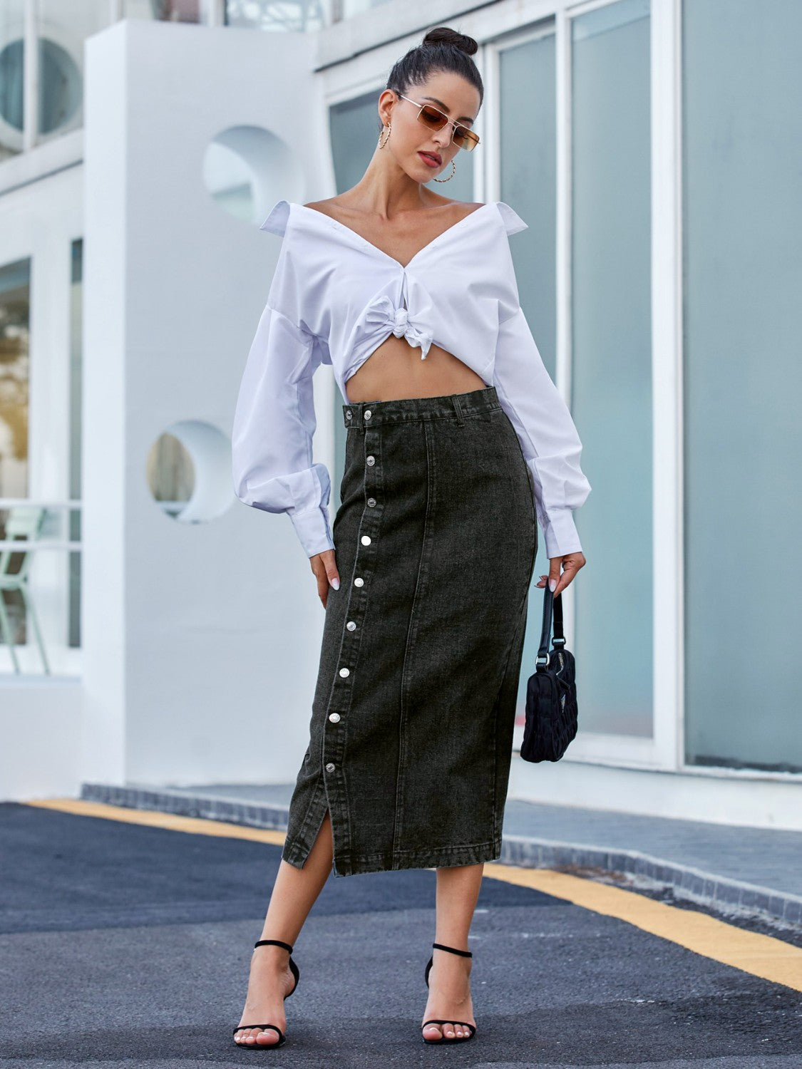 Well Made Button Down Denim Skirt