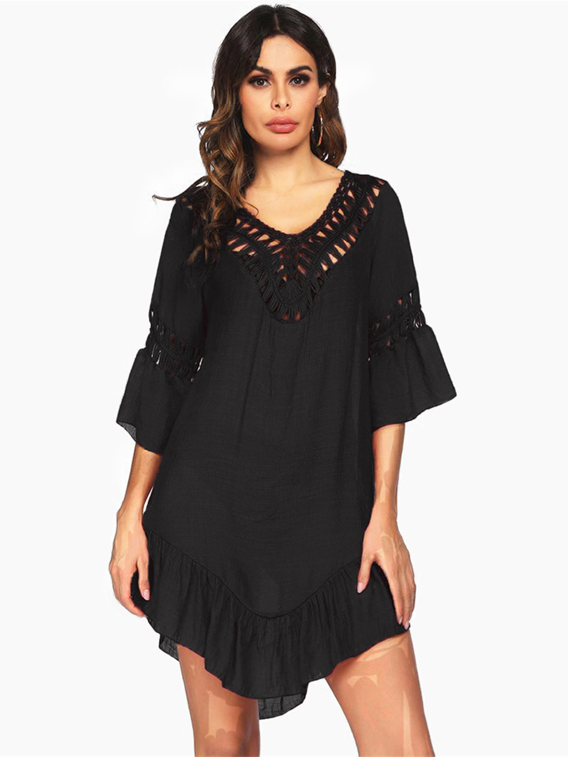 Cut-Out Three-Quarter Sleeve Beach Vacay