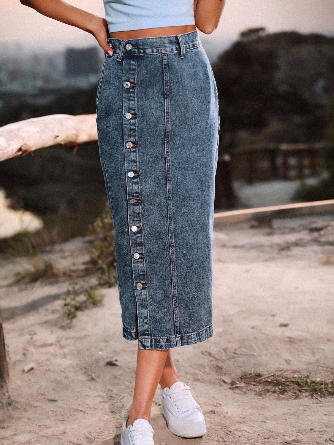 Well Made Button Down Denim Skirt