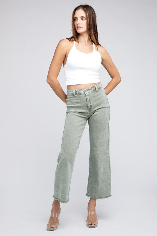 Wild at Heart Acid Wash Frayed Cutoff Hem Straight Wide Pants