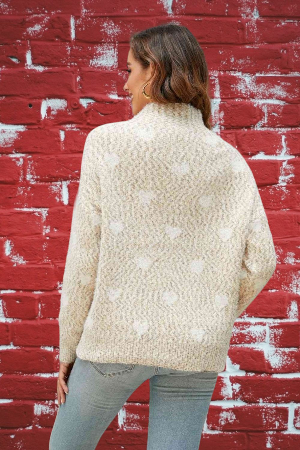 Lovely Heart Mix Mock Neck Sweater