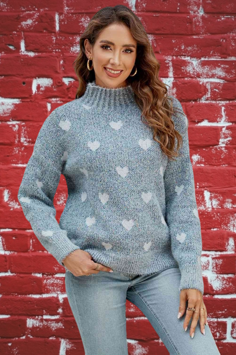 heart mock neck sweater