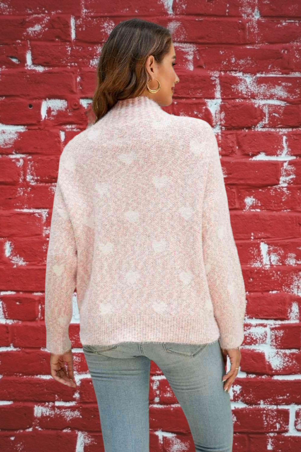 Lovely Heart Mix Mock Neck Sweater