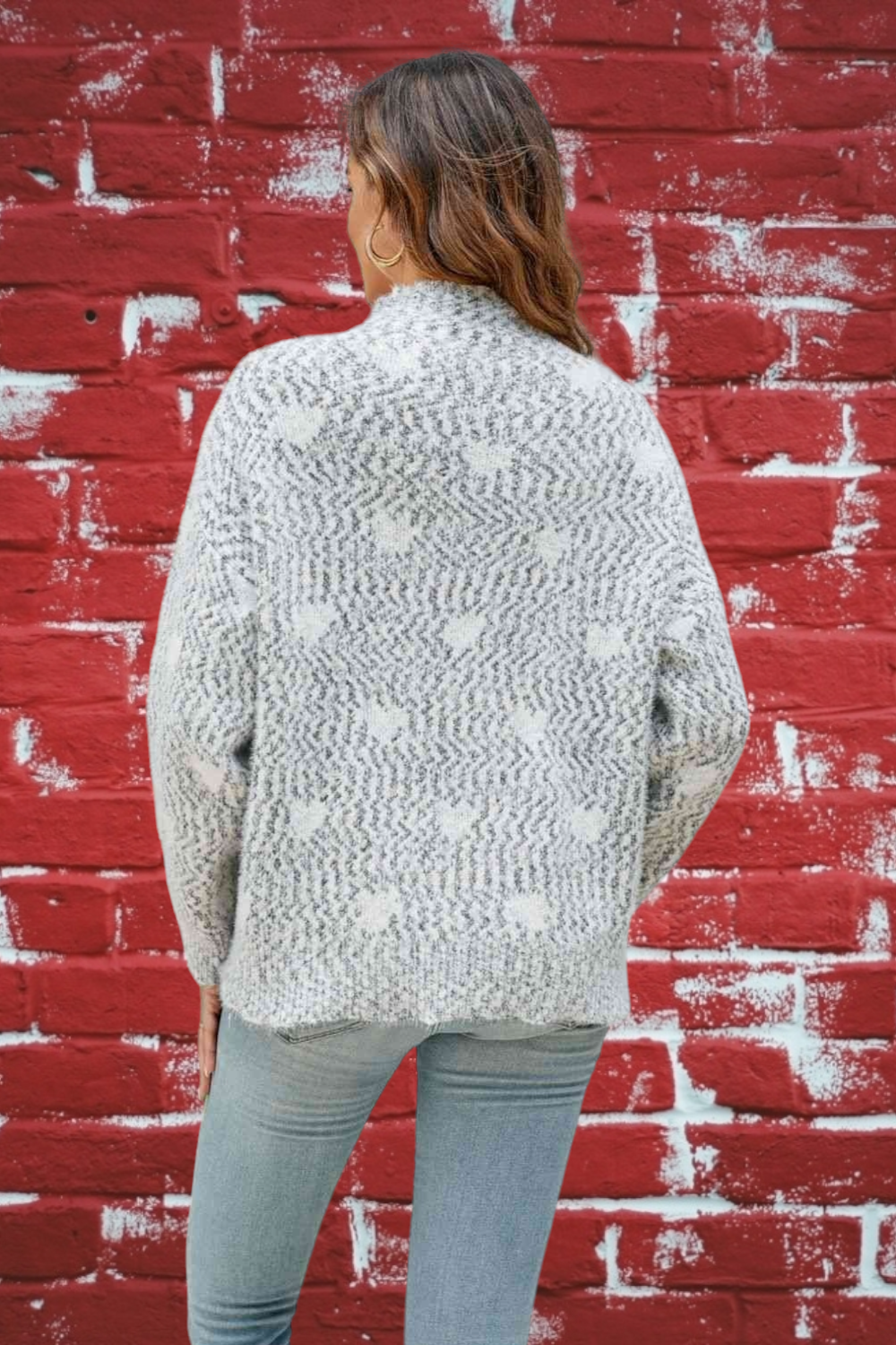 Lovely Heart Mix Mock Neck Sweater