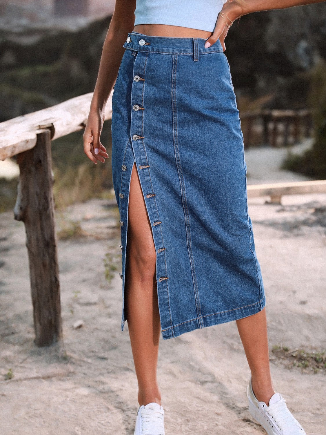 Well Made Button Down Denim Skirt