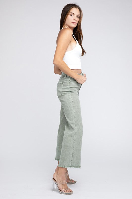 Wild at Heart Acid Wash Frayed Cutoff Hem Straight Wide Pants