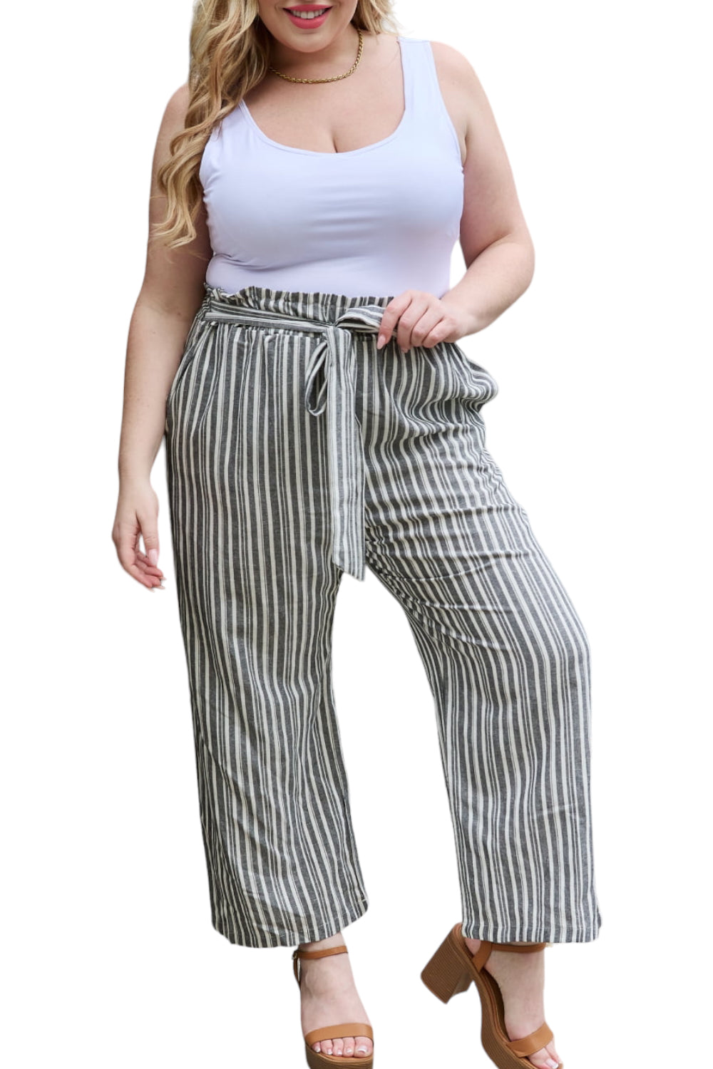 Stylish Heimish Full Size Paperbag Waist Striped Pants