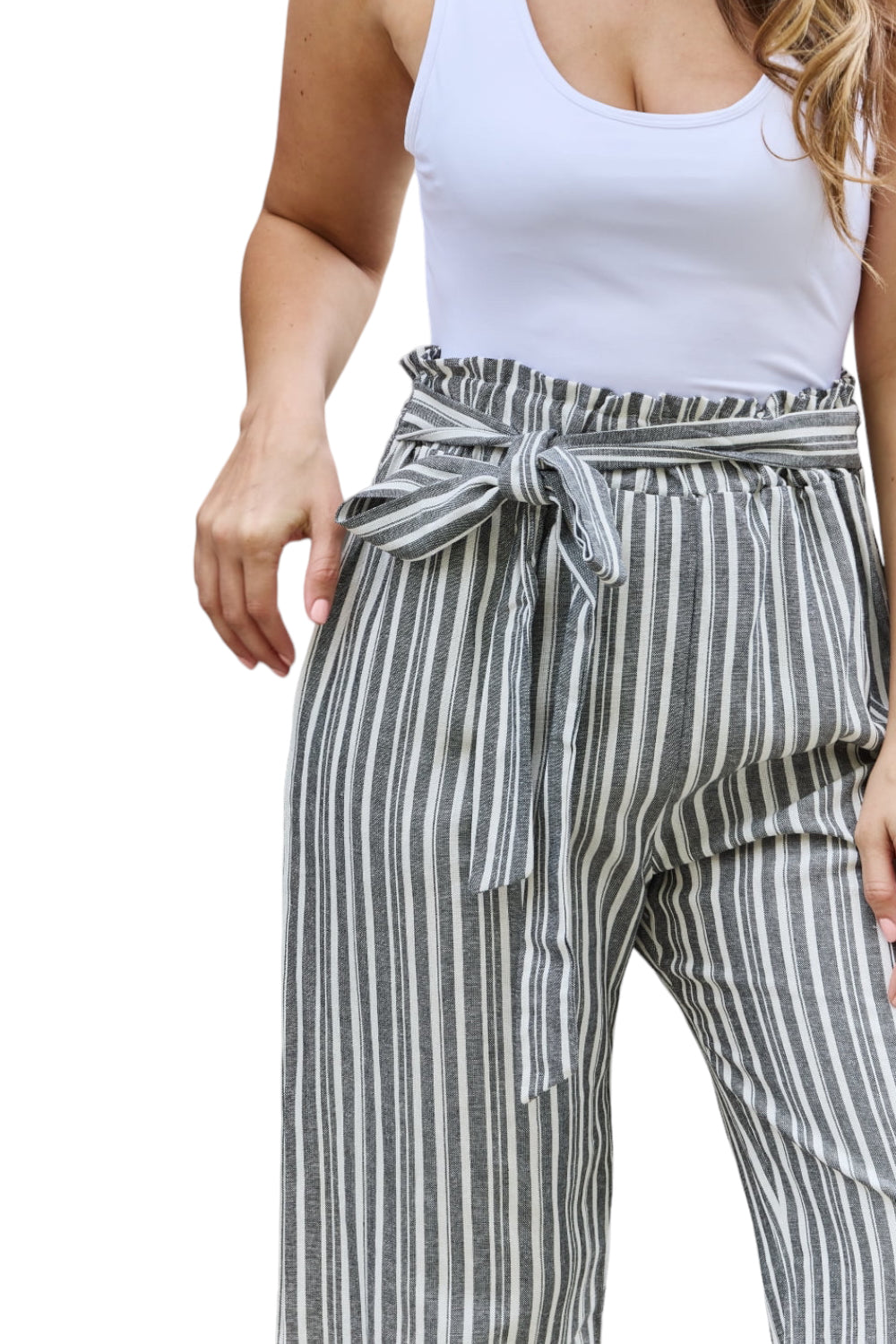 Stylish Heimish Full Size Paperbag Waist Striped Pants