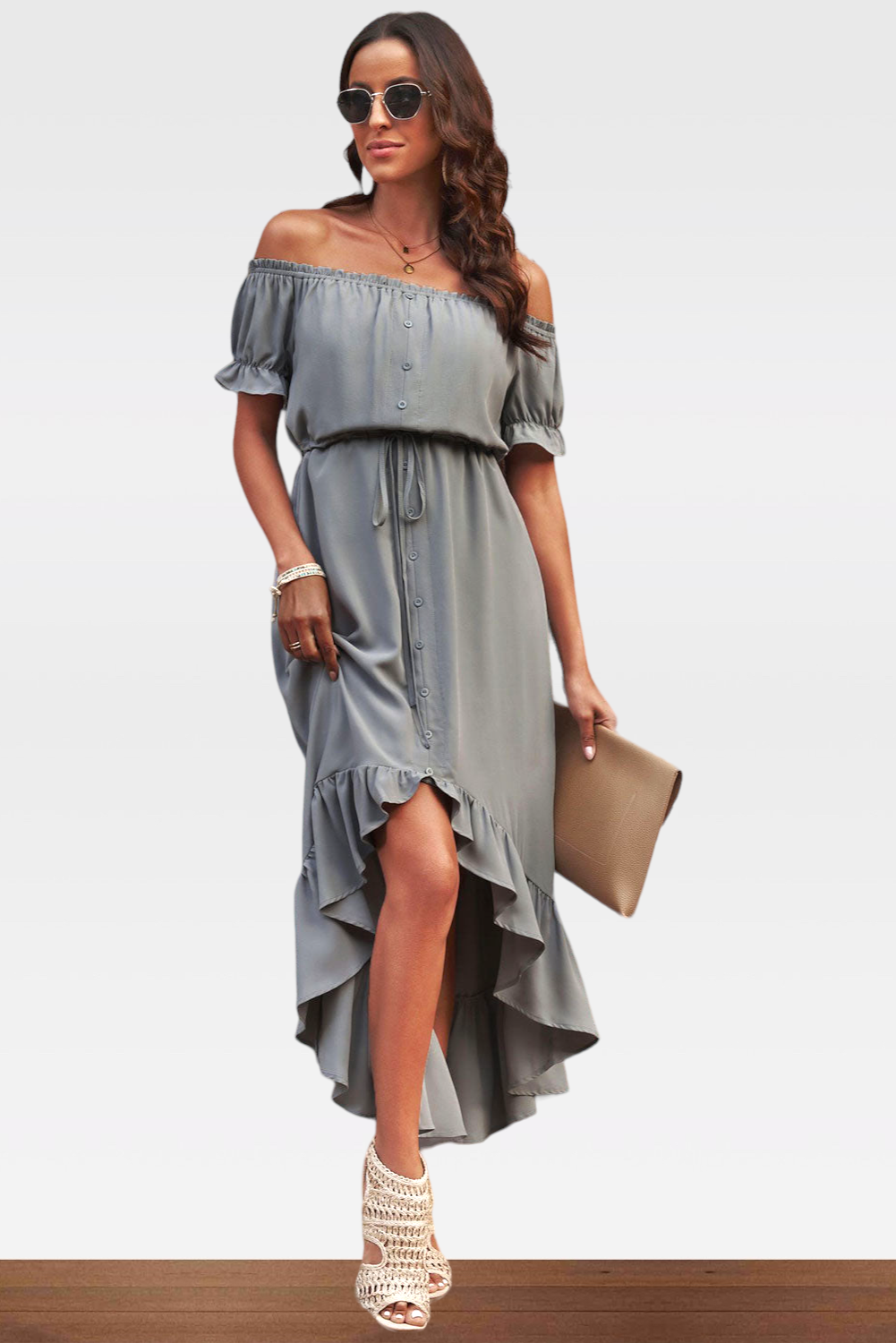 Celine Waist Ruffled Off-Shoulder Dress