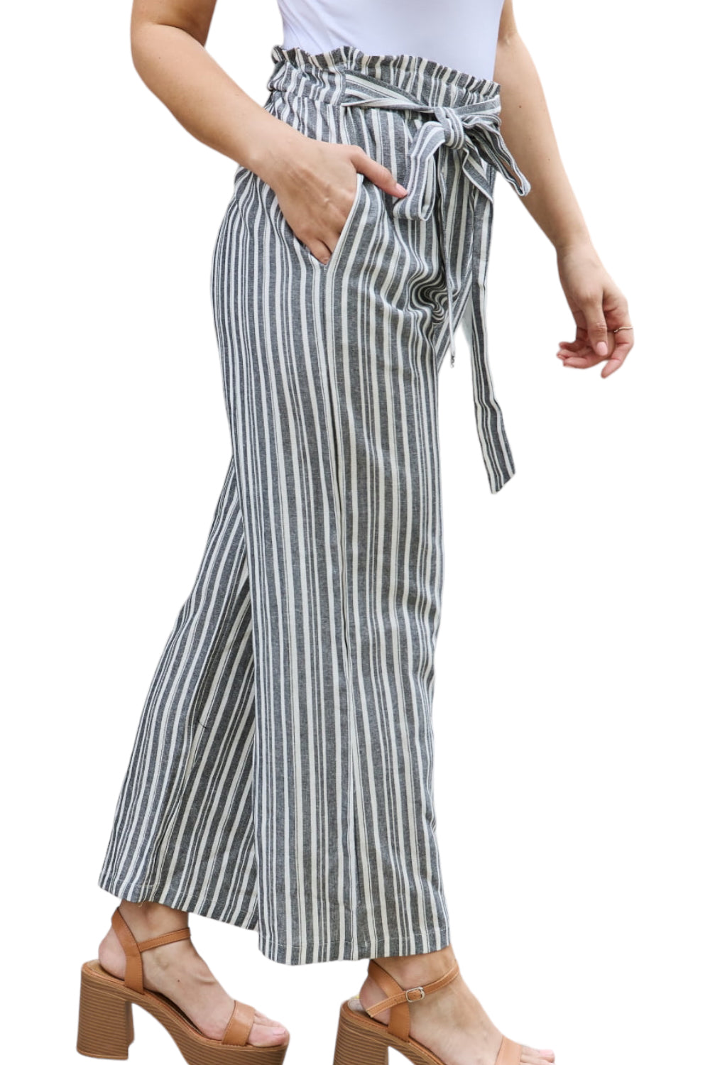 Stylish Heimish Full Size Paperbag Waist Striped Pants