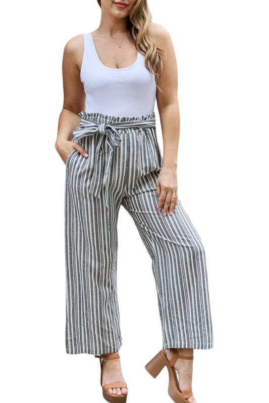 Stylish Heimish Full Size Paperbag Waist Striped Pants