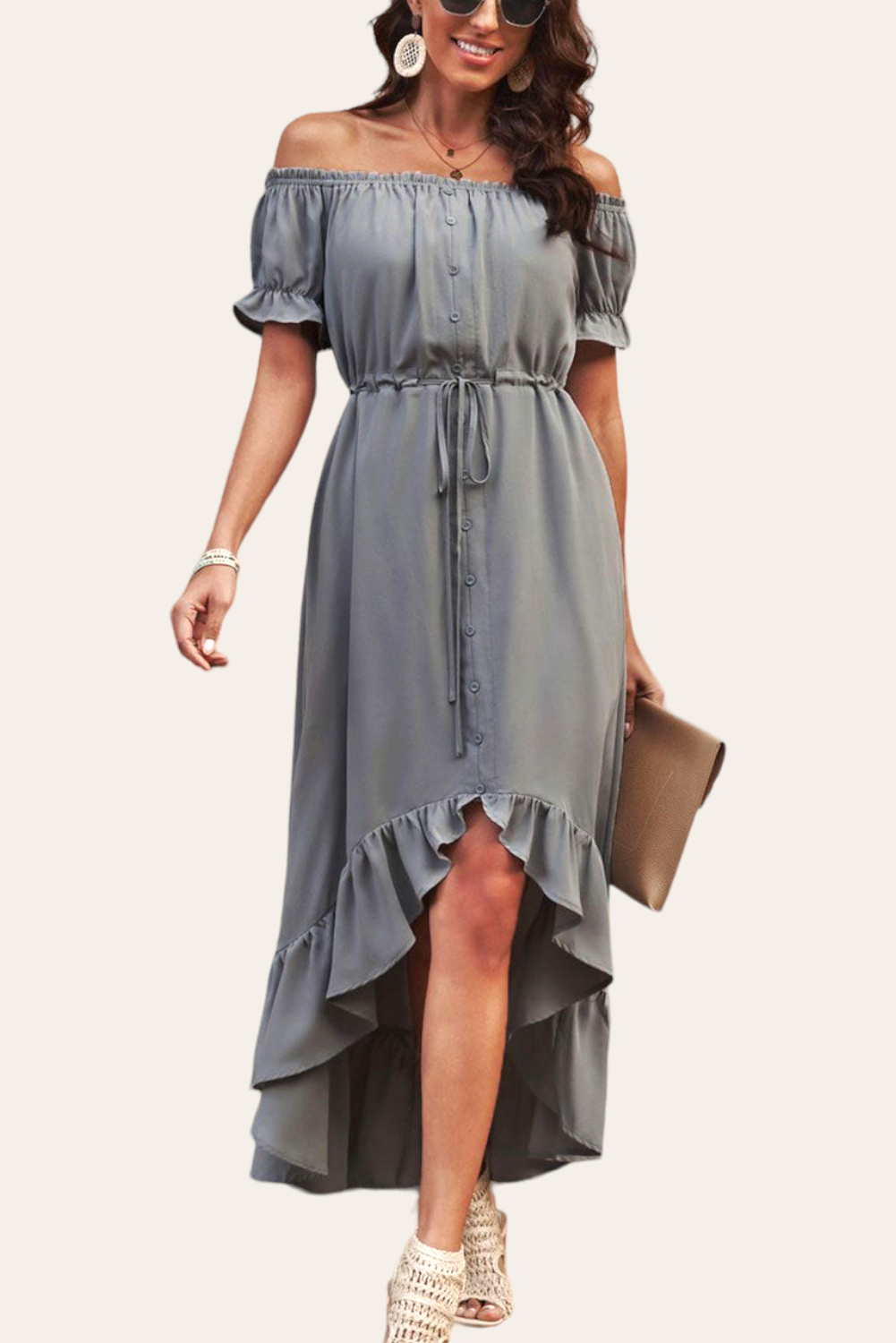 Celine Waist Ruffled Off-Shoulder Dress