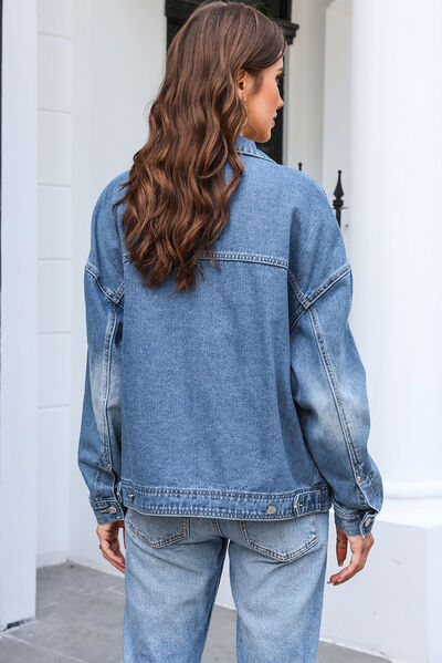 Dropped Shoulder Denim Jacket with Pockets