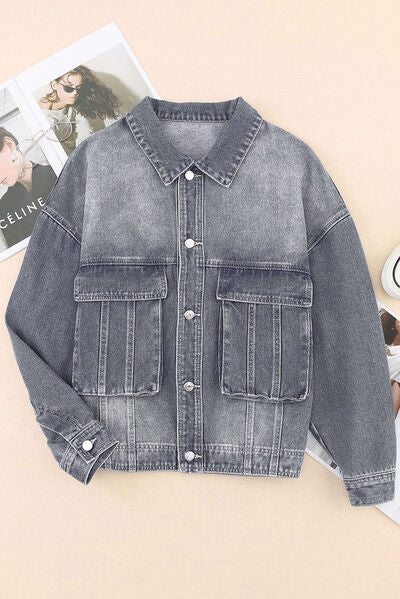 Dropped Shoulder Denim Jacket with Pockets