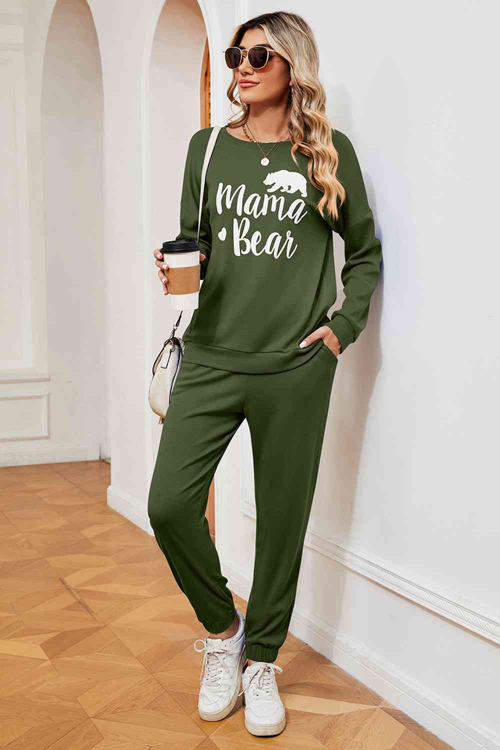 Solid Color Graphic Sweatshirt and Sweatpants Set