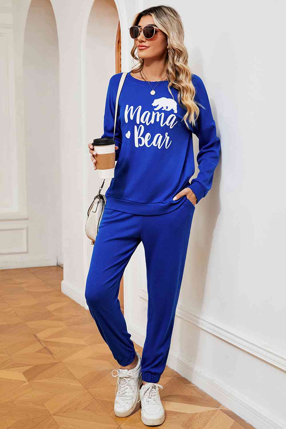 Solid Color Graphic Sweatshirt and Sweatpants Set