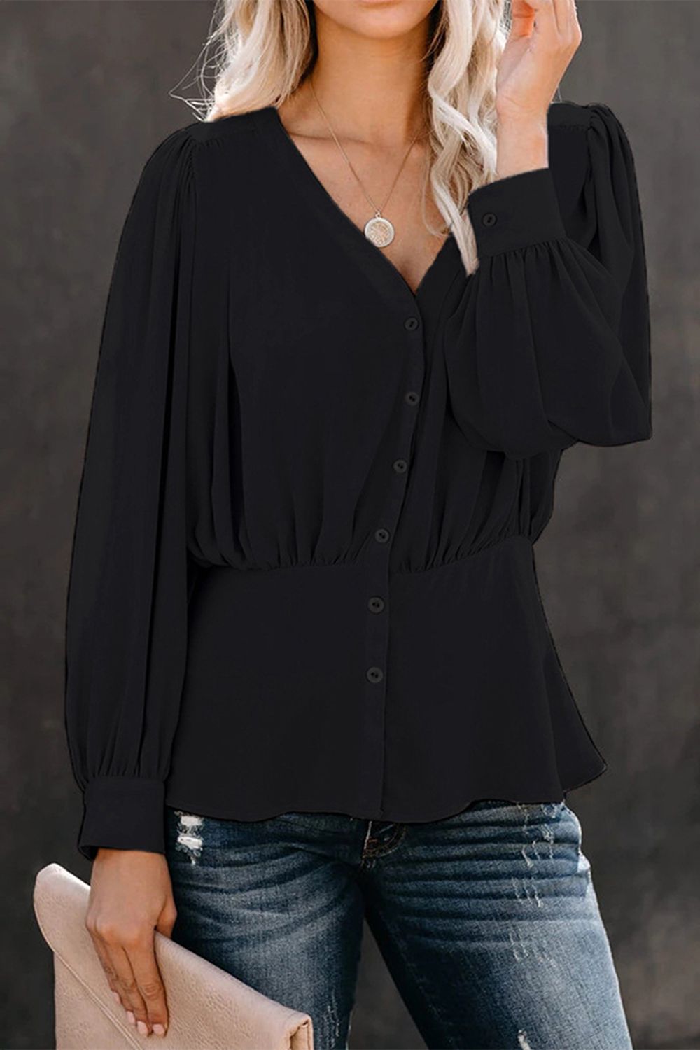 Angelica Buttoned Puff Sleeve Blouse