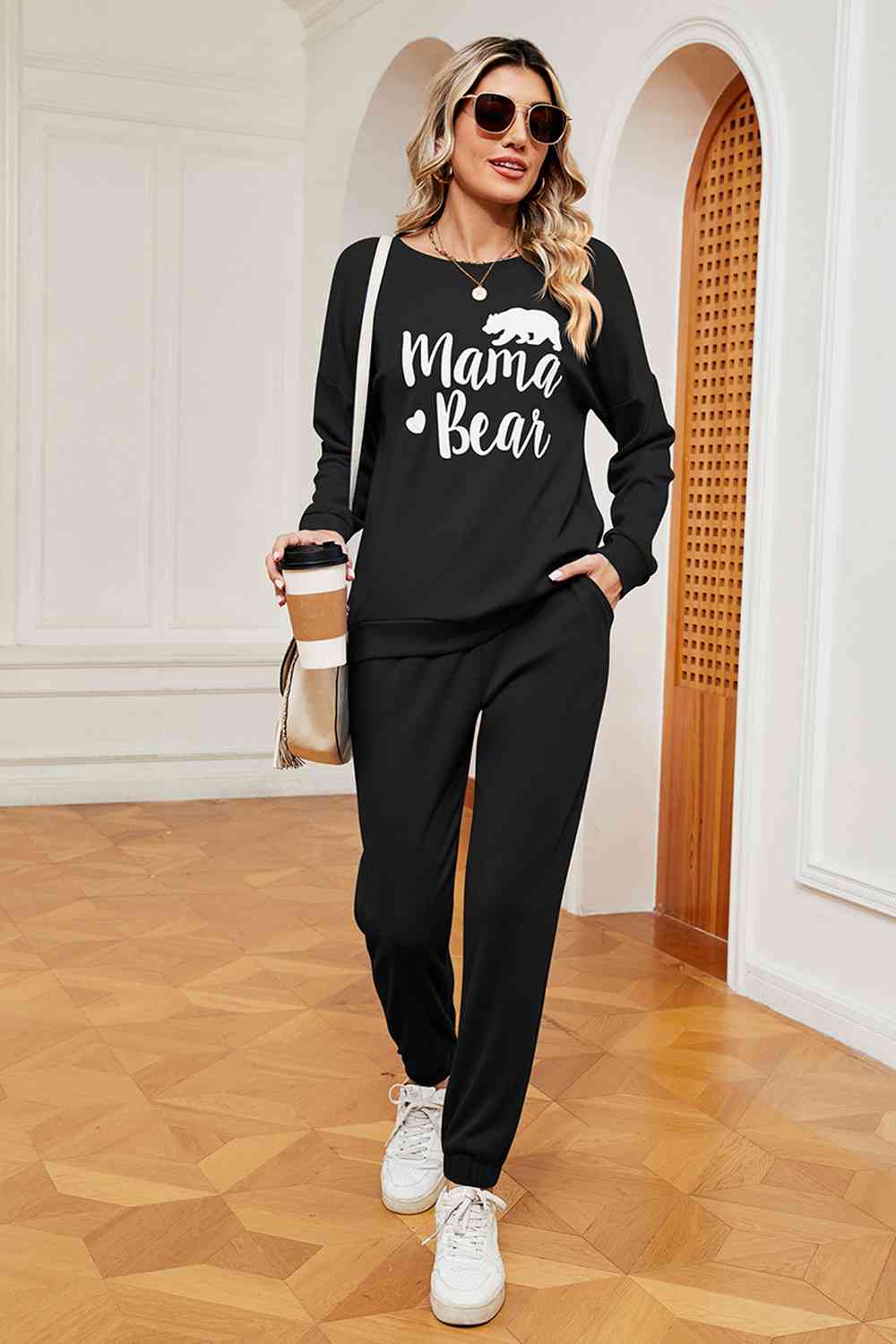 Solid Color Graphic Sweatshirt and Sweatpants Set