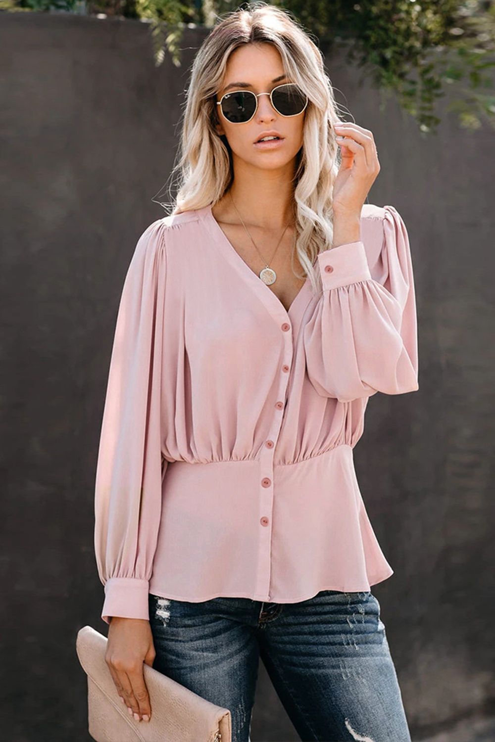 Angelica Buttoned Puff Sleeve Blouse