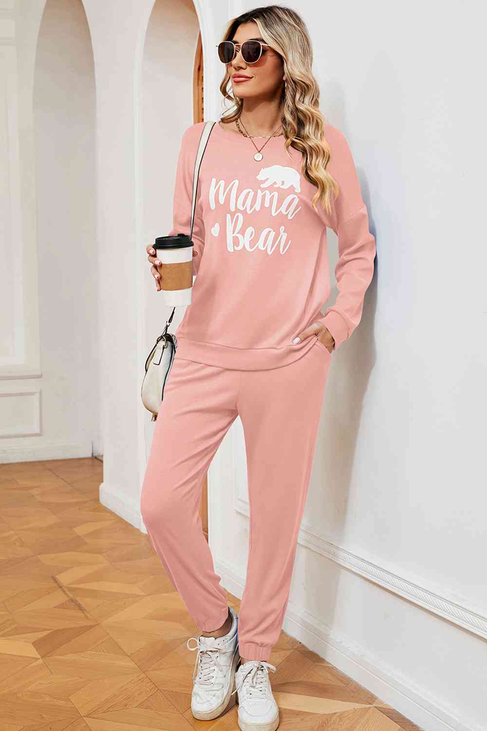 Solid Color Graphic Sweatshirt and Sweatpants Set