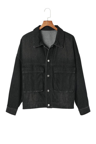 Dropped Shoulder Denim Jacket with Pockets