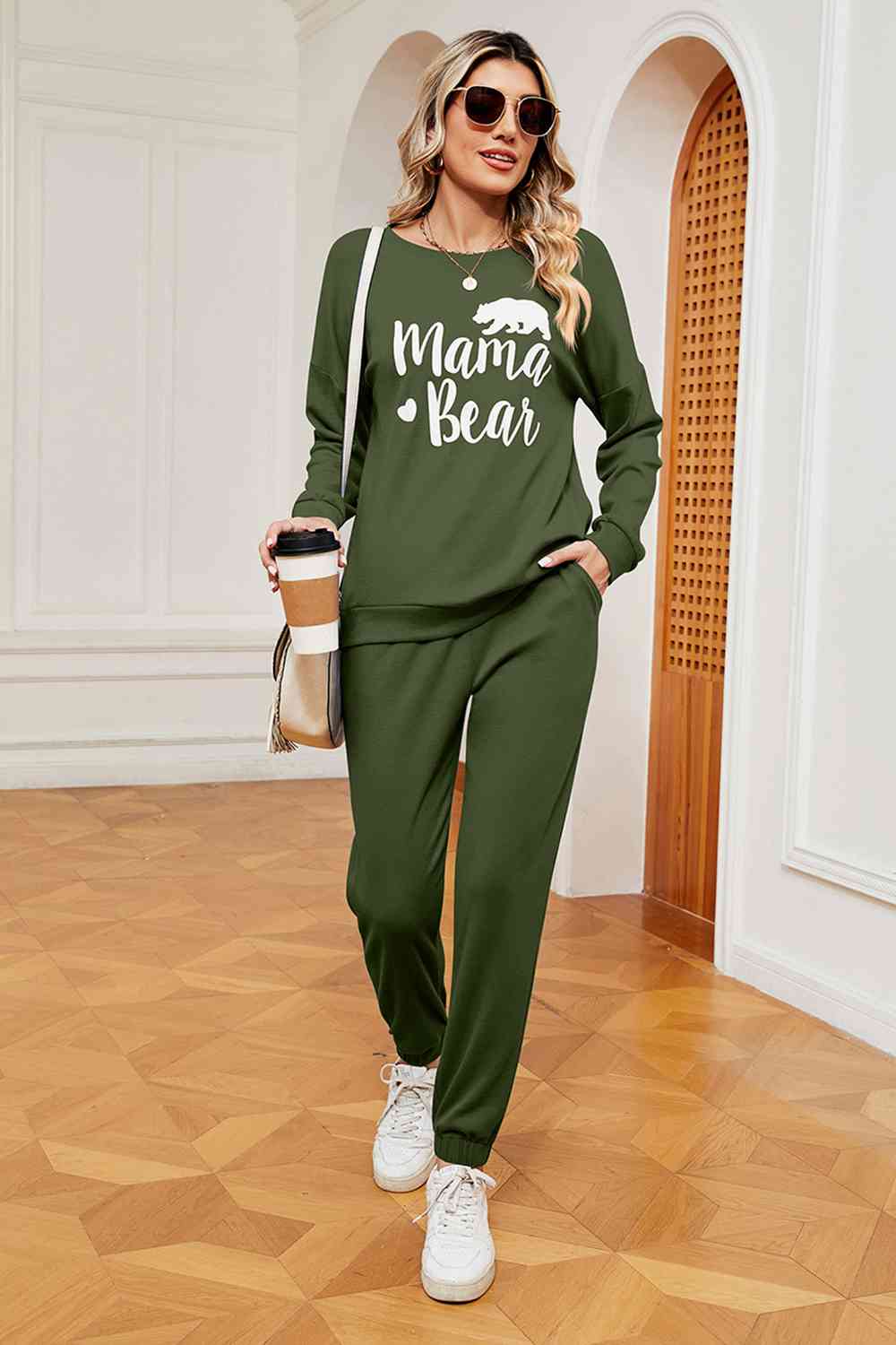 Solid Color Graphic Sweatshirt and Sweatpants Set