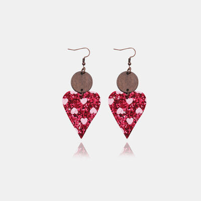 PU Leather Iron Hook Sequin Heart Earrings