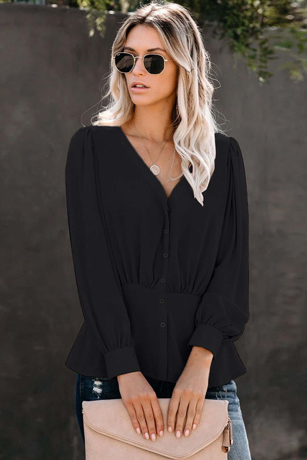 Angelica Buttoned Puff Sleeve Blouse