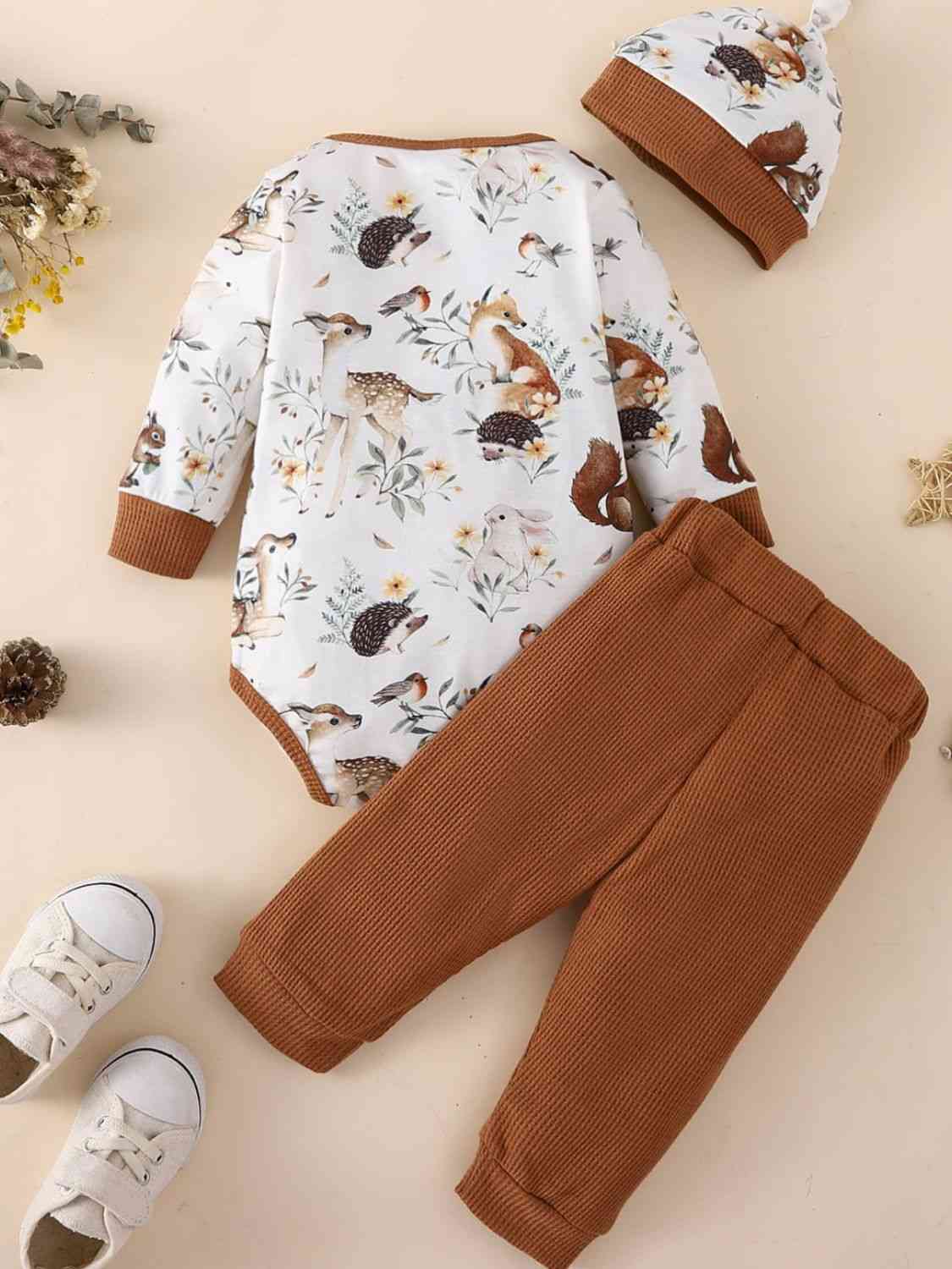 Baby Printed Bodysuit and Waffle-Knit Joggers Set