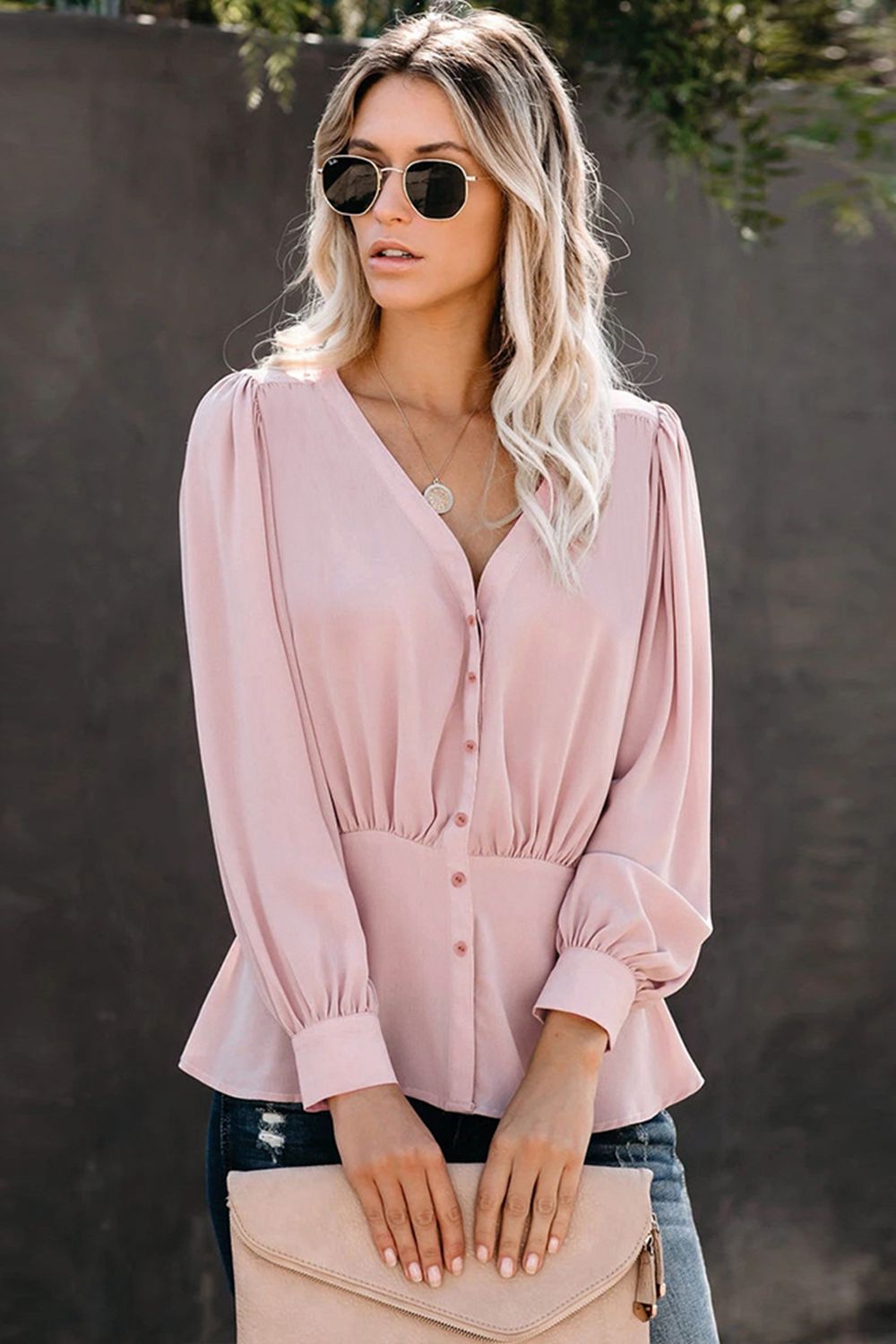 Angelica Buttoned Puff Sleeve Blouse