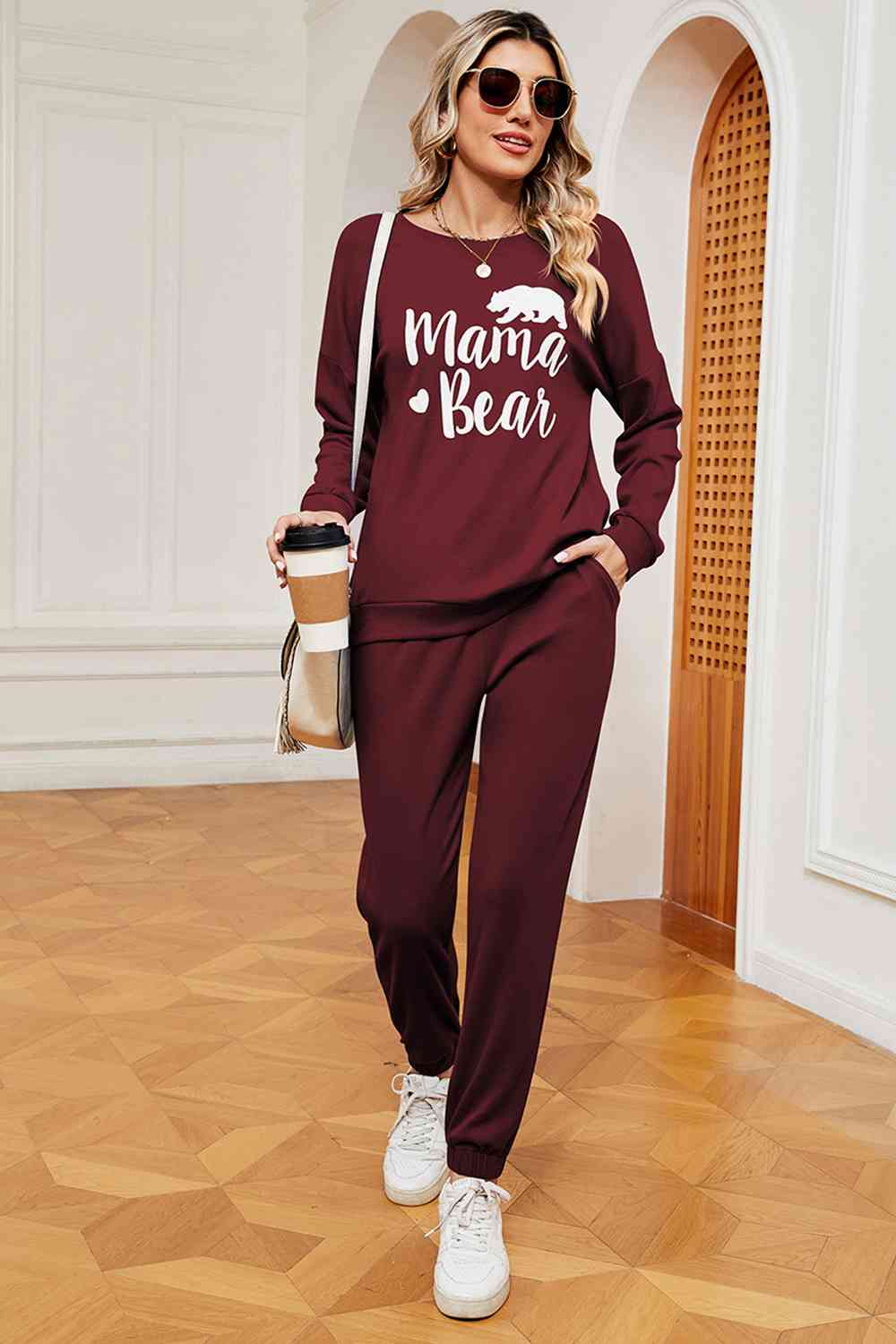 Solid Color Graphic Sweatshirt and Sweatpants Set